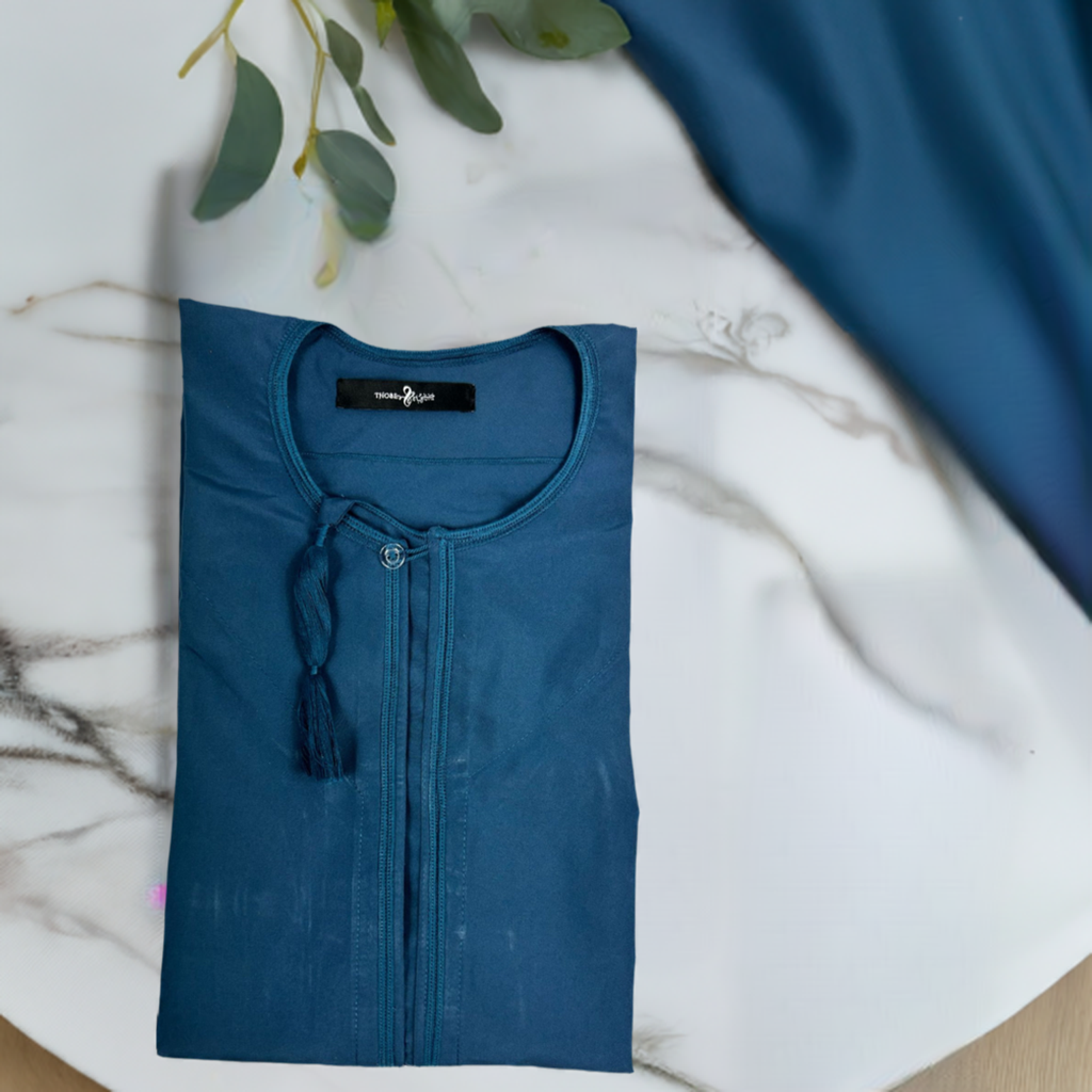 Prusian Blue Omani Thobe for men folded