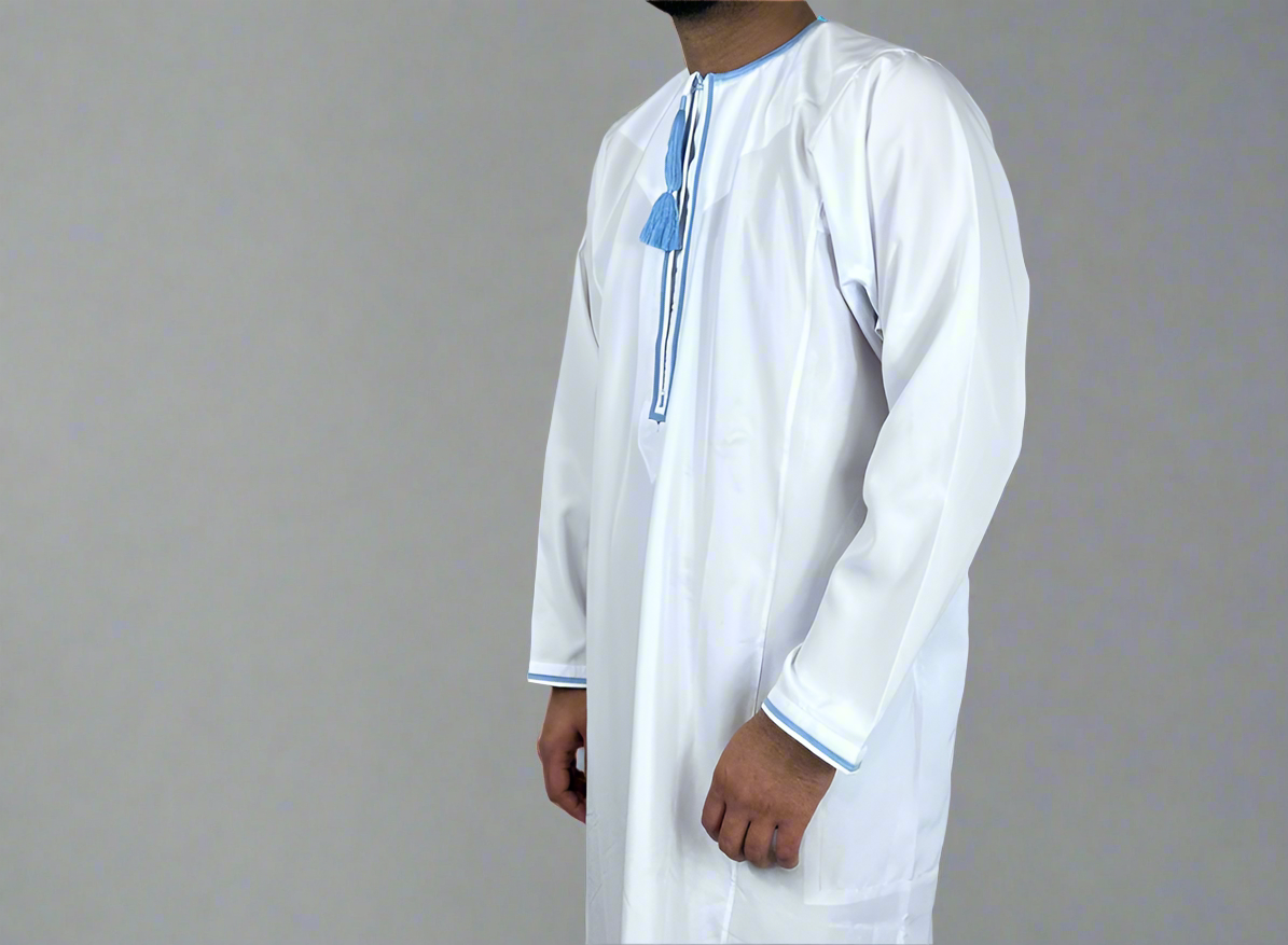 Omani White Thobe with Blue Tassle