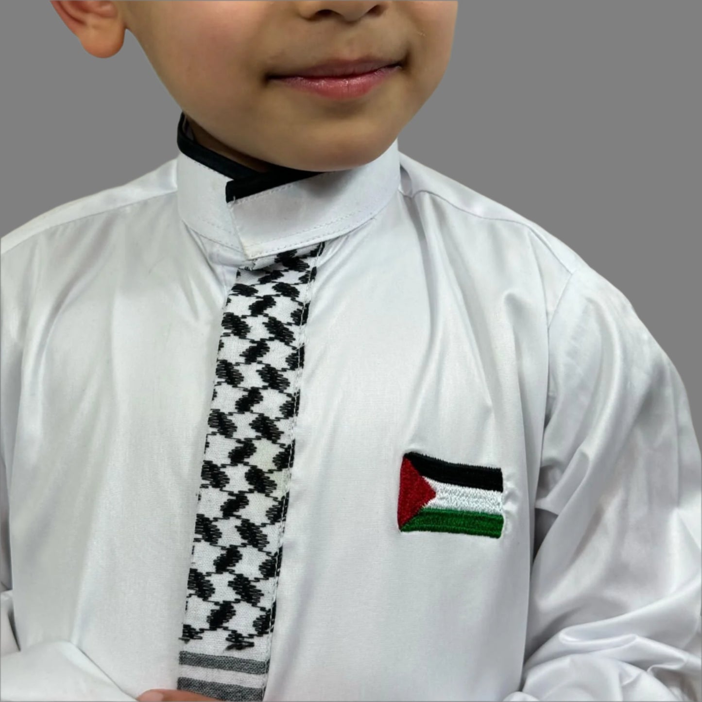 Boys Heritage Thobe with mandarin collar showcasing classic design, and premium fabric.