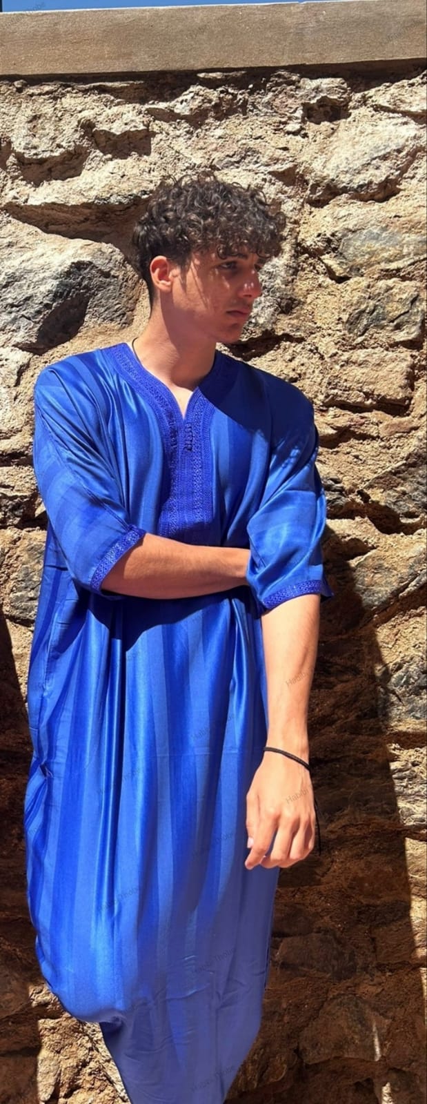 Shiny Jahwara Moroccan Thobe Dark Blue