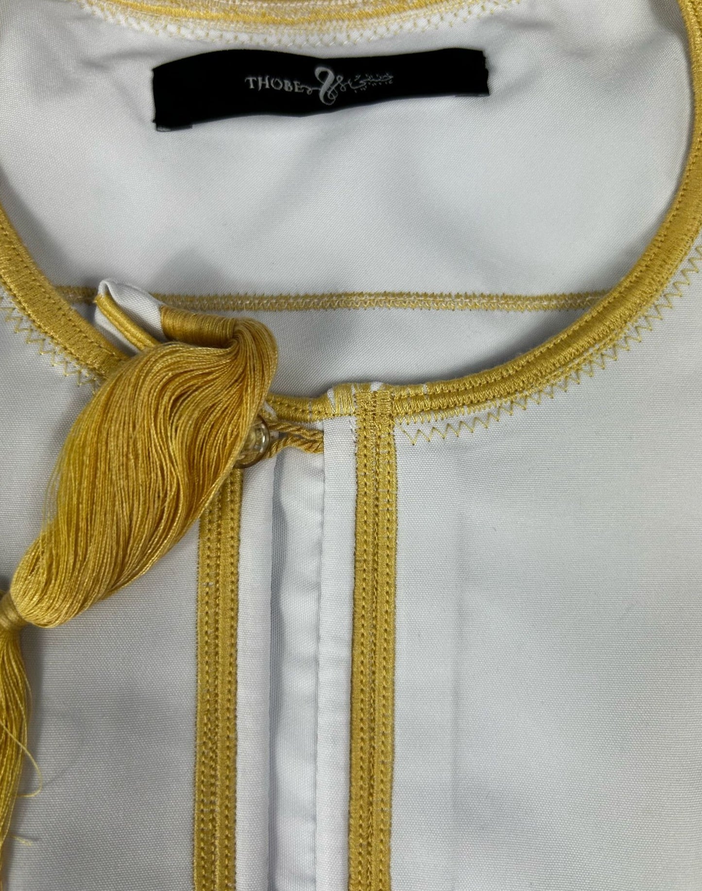 Omani Plain White Thobe with Yellow