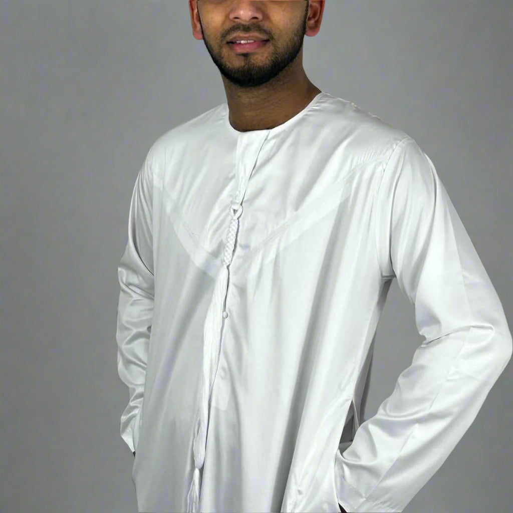 white emarati thobe with tassel