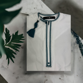 White Omani Thobe with emerald green tassel