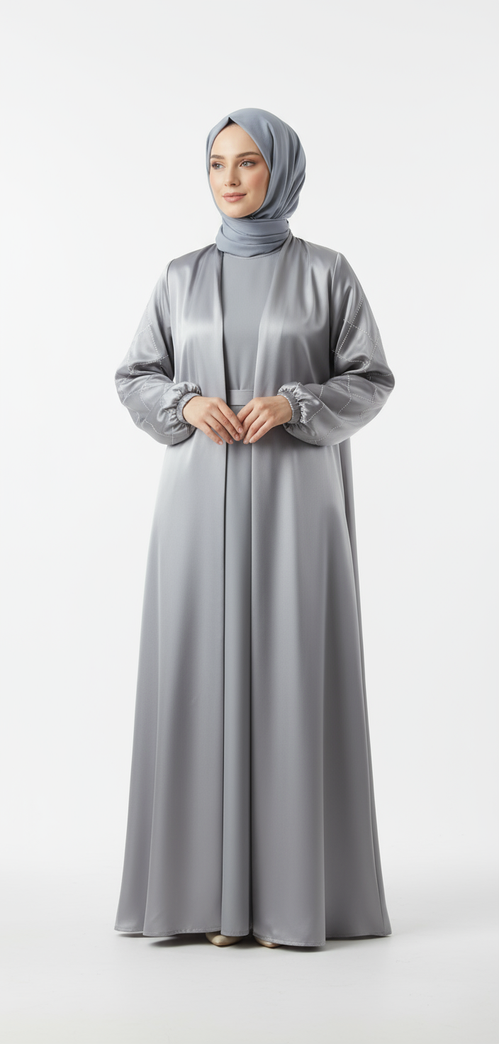 Silver Abaya with Matching Hijab