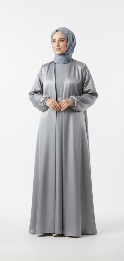 Silver Abaya with Matching Hijab