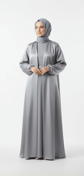 Silver Grey Satin Abaya